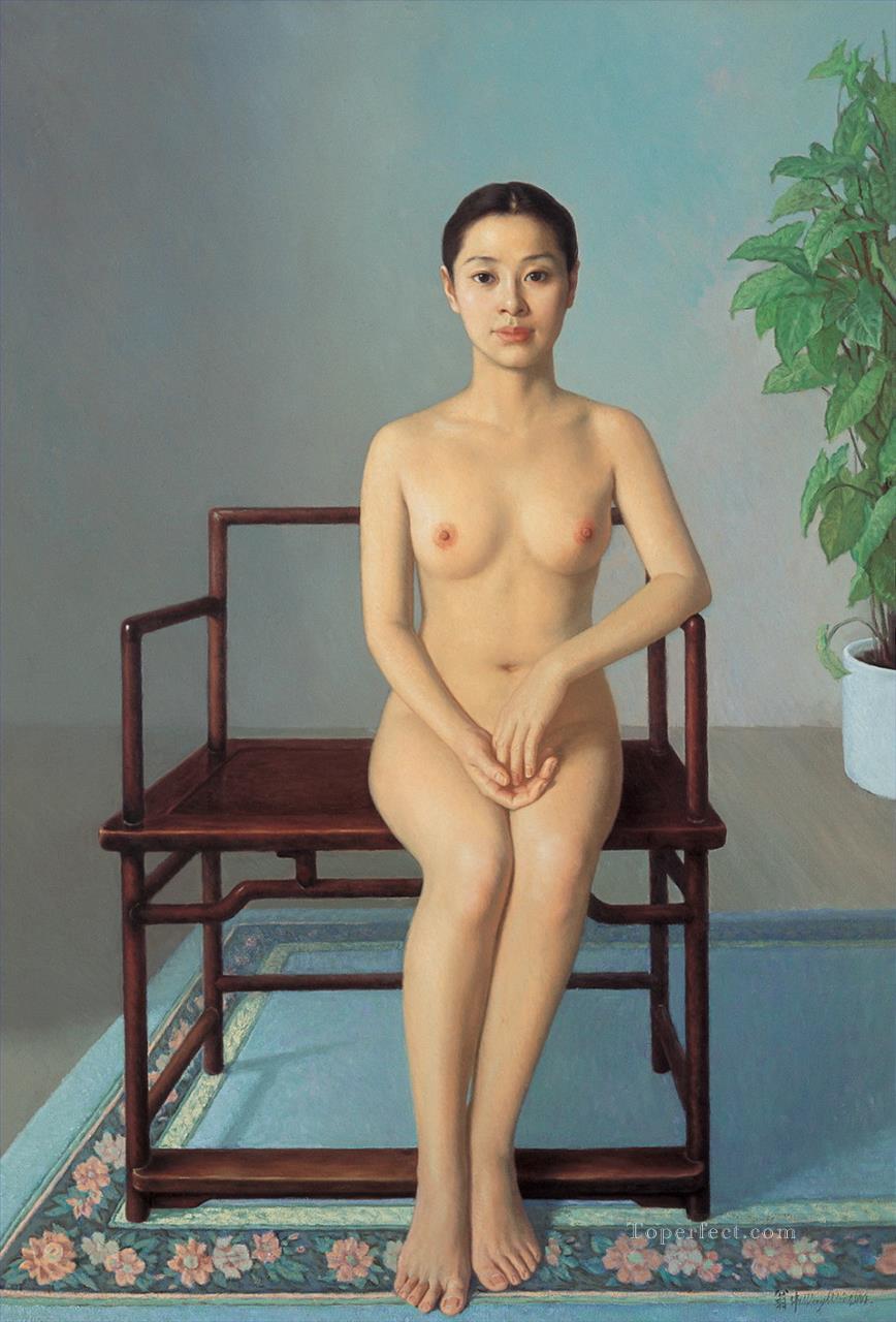 Nude on Buddhist Chair Chinese Girl Nude Oil Paintings